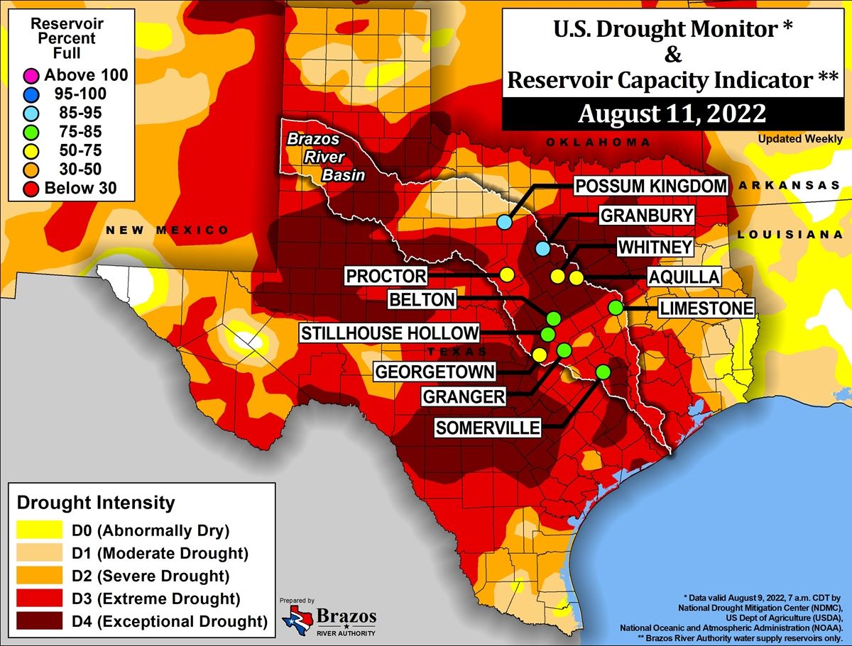 August 11, 2022 Drought Condition Map of Texas