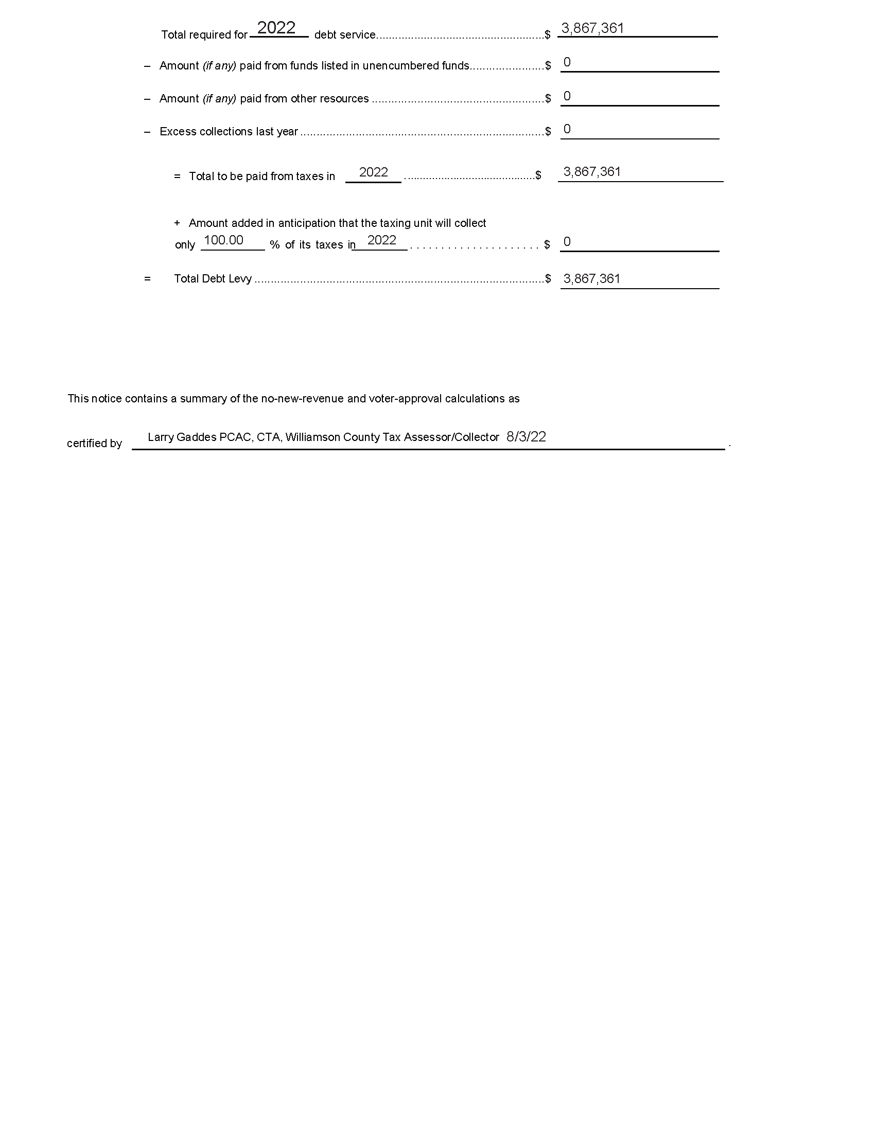 Page two of the Fiscal Year 2022-23 Tax Rate Notice